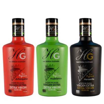 Hacienda Guzmán Organic Olive Oil Set - Arbequina, Hojiblanca & Manzanilla Sevillana 3 x 500 ml - Olive oil - Hacienda Guzmán