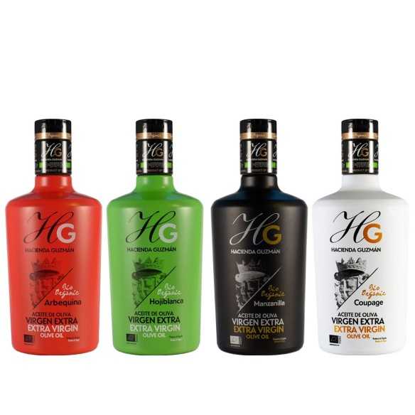 Set de Aceites de Oliva Ecológicos Hacienda Guzmán - 4 x 500 ml - Aceite de oliva virgen extra - Hacienda Guzmán