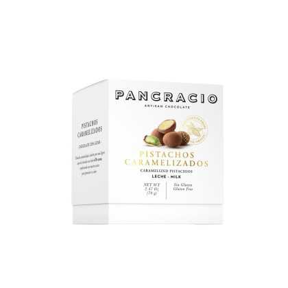 Mini Box von Pancracio mit karamellisierten Pistazien. Knusprig, ausgewogen und hochwertig im 70 g Format.