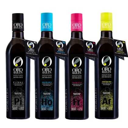 Oro Bailen Reserva Familiar Olivenöl Set 4 x 500 ml – Hojiblanca, Picual, Arbequina, Frantoio