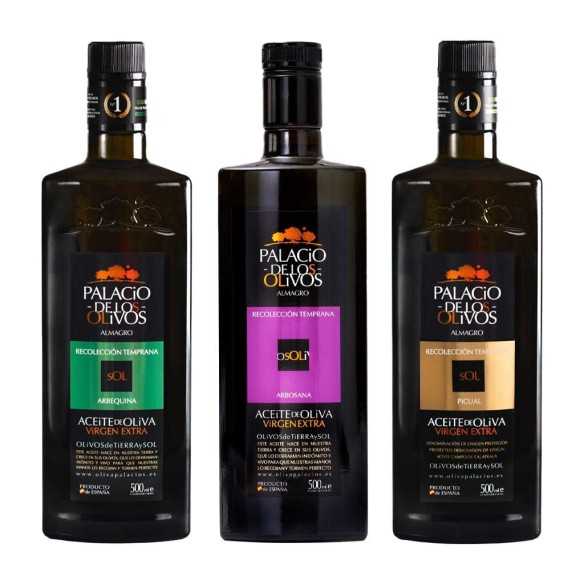 3-Pack Extra Virgin Olive Oil 500ml | Arbequina + Picual + Arbosana | Palacio de Los Olivos