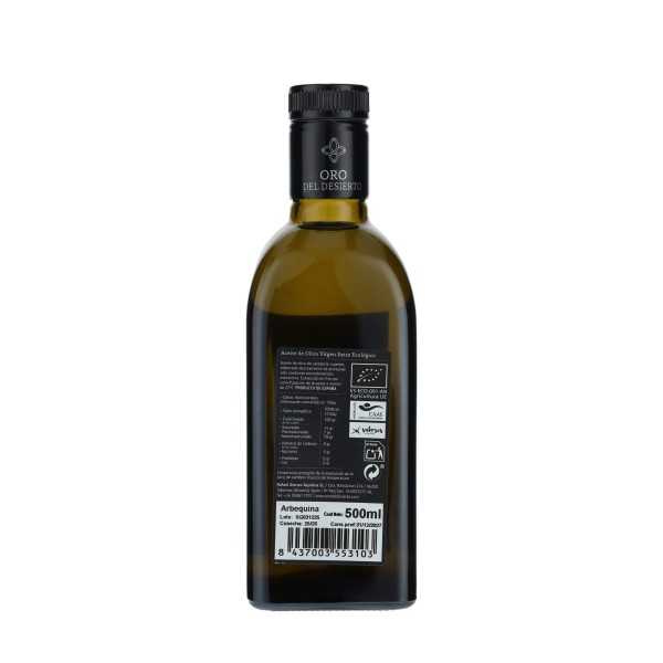 Oro del Desierto Arbequin écologique | Huile d'olive de 500 ml