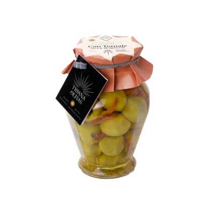 Gordal Oliven mit getrockneten Tomaten und Kapern – Triana Olivas Ánfora 300 g