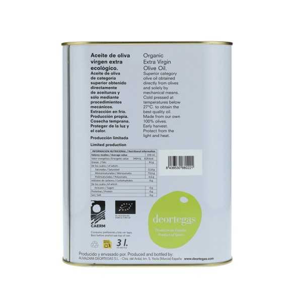 Deortegas Organic Cornicabra Olive Oil 3 L Tin