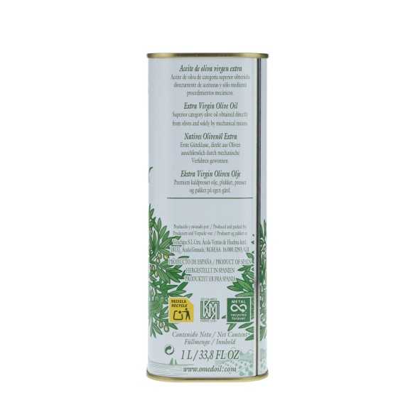 Aceite de oliva arbequina O-Med en lata de 1 litro: suave y afrutado