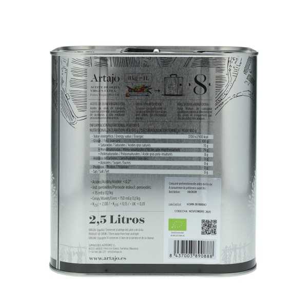 Artajo 8 Arbequina Organic Olive Oil – 2500 ml | High-quality olive oil