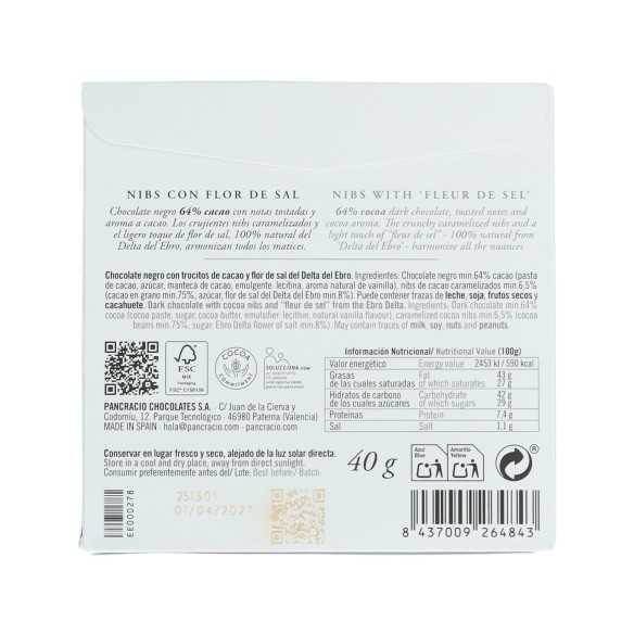 Pancracio Chocolate Negro con Nibs y Flor de Sal 40 g