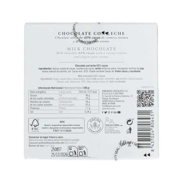 Compressa al cioccolato con latte 42% premium (40 g) | Pancracio
