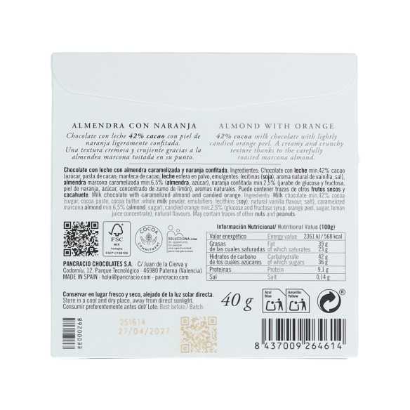 Pancracio | Cioccolato con latte, mandorla e arancia 40g
