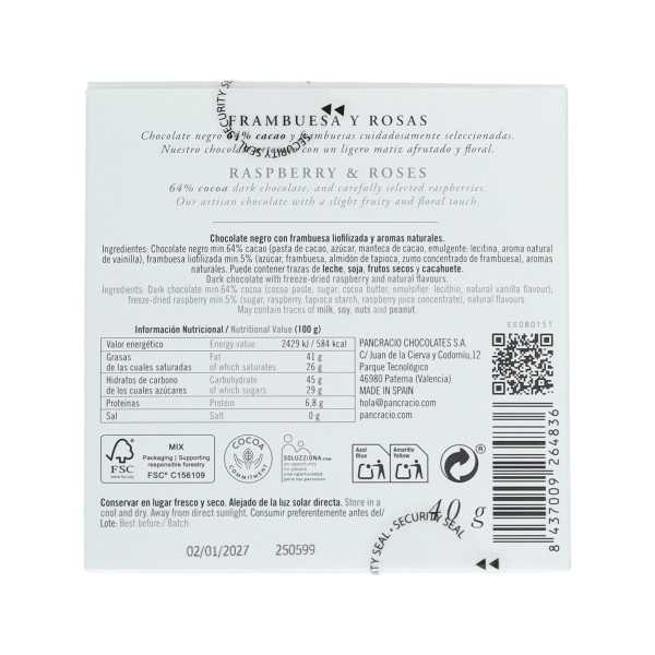 Pancracio | Cioccolato nero con lampone e rose 40g