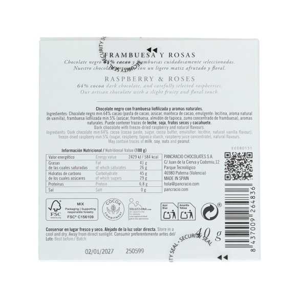 Pancracio | Cioccolato nero con lampone e rose 40g