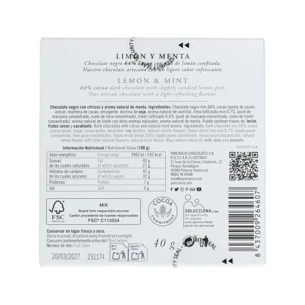Pancracio | Cioccolato nero con limone e menta (40 g)