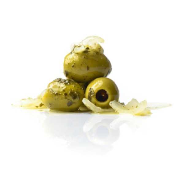 Aceitunas Gordal con Cebolla en Aceite - Triana Olivas Ánfora 300 g - Aceitunas - Torremar