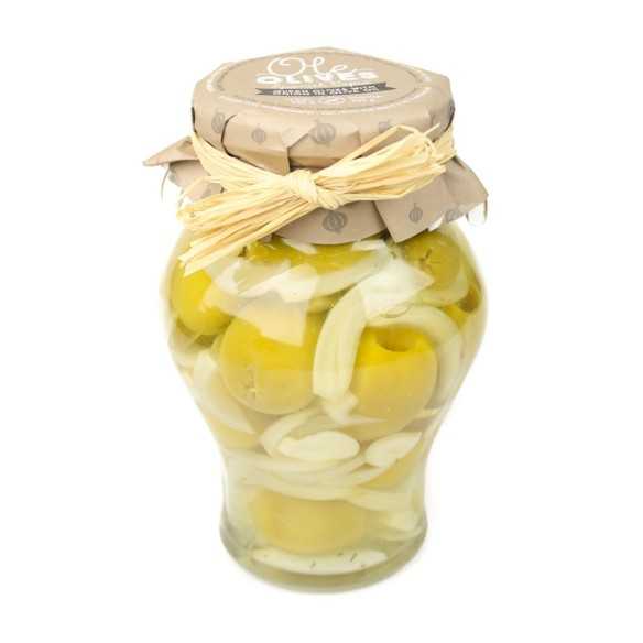 Gordal Olives with Onion in Oil - Triana Olivas Amphora 300 g - Olives - Torremar