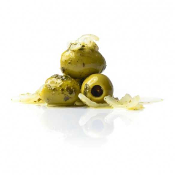 Gordal Olives with Onion in Oil - Triana Olivas Amphora 300 g