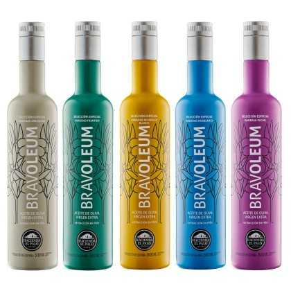 Olive Oil Bravoleum Pack 5 X 500 ml Arbequina - Picual - Hojiblanca - Frantoio - Nevadillo Blanco - Oil sets - Bravoleum