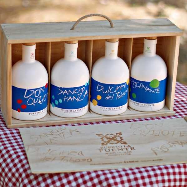 Aceite de Oliva Puerto la Fuente - Estuche regalo Don Quijote 4 X 500 ml - Aceite de oliva virgen extra - Puerto La Fuente